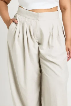 Pantalon Ballon Plissé À Revers Pêche Grande Taille
