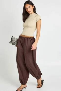 Pantalon Ballon Taille Basse En Popeline Avec Ceinture Dissimulée