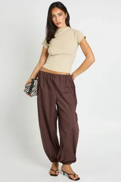 Pantalon Ballon Taille Basse En Popeline Avec Ceinture Dissimulée