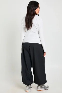 Pantalon Balloon en Popeline Taille Basse à Ceinture Dissimulée