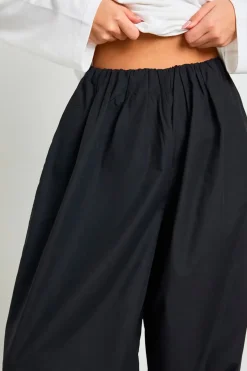 Pantalon Balloon en Popeline Taille Basse à Ceinture Dissimulée