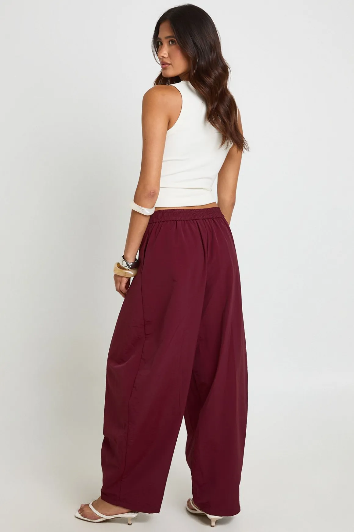 Pantalon Barrel En Nylon À Plis Frontaux