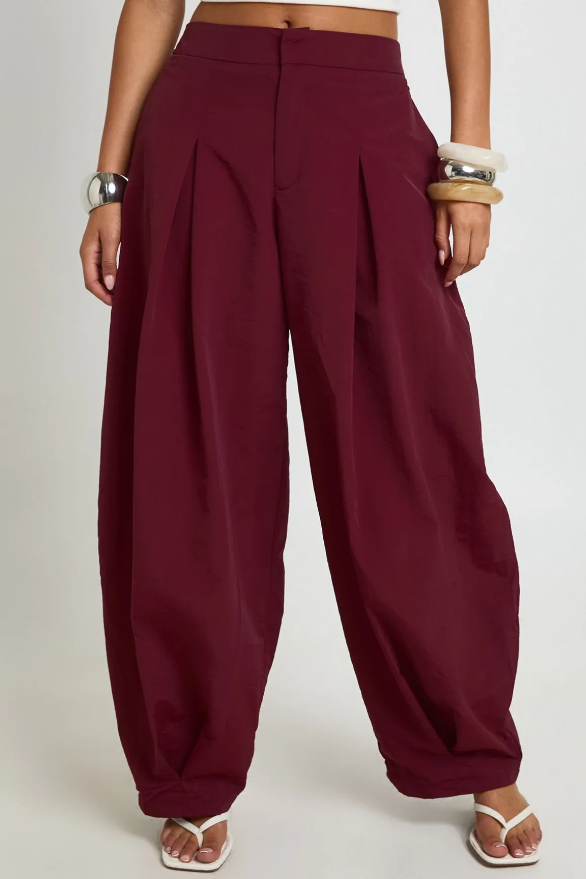 Pantalon Barrel En Nylon À Plis Frontaux
