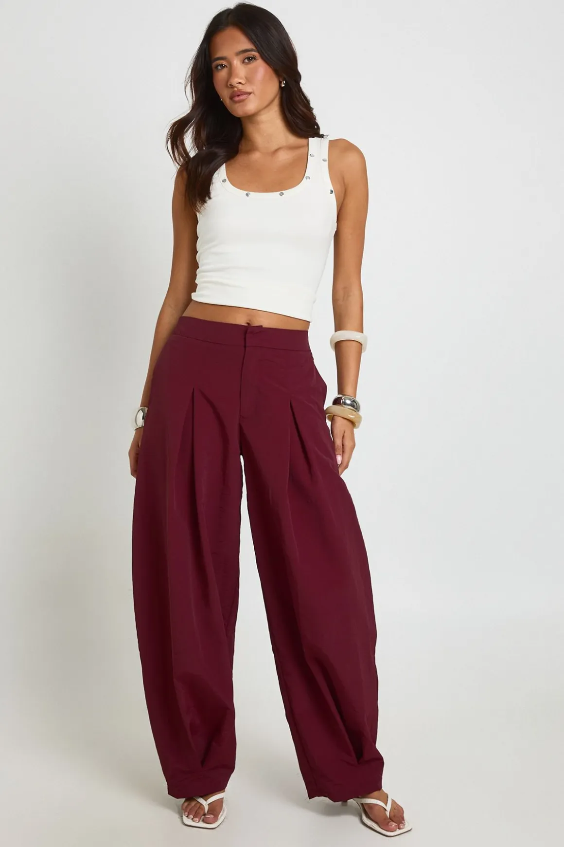 Pantalon Barrel En Nylon À Plis Frontaux