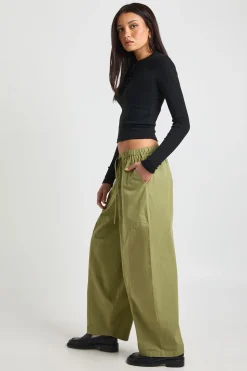 Pantalon Barrel En Popeline À Taille Élastique