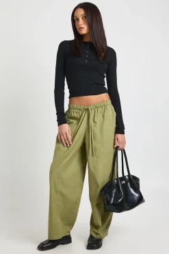 Pantalon Barrel En Popeline À Taille Élastique