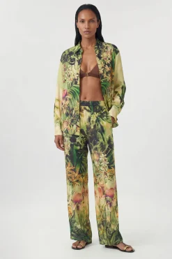 Pantalon Cache-maillot En Viscose Filée Imprimé Tropical Plage