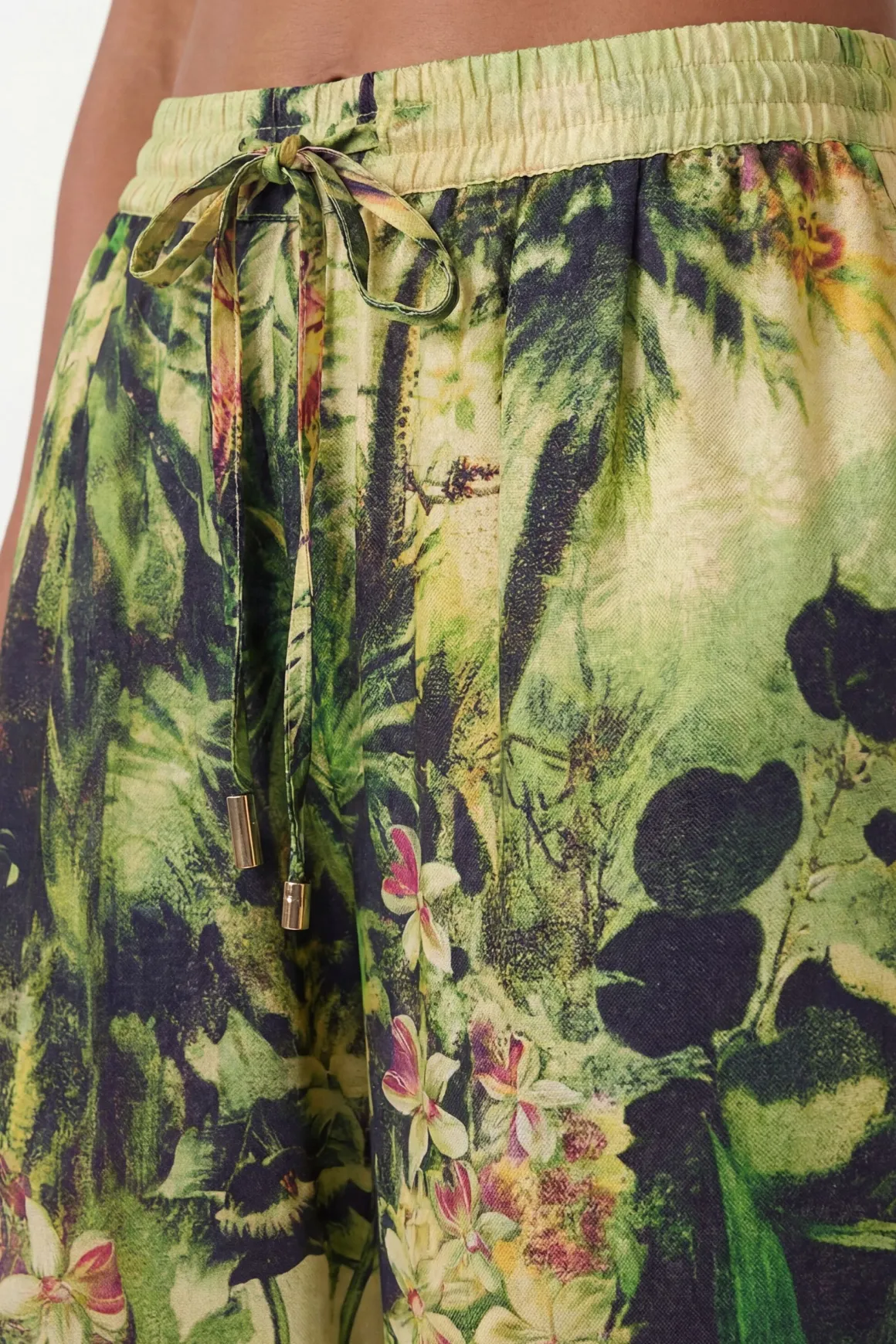 Pantalon Cache-maillot En Viscose Filée Imprimé Tropical Plage