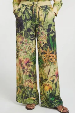 Pantalon Cache-maillot En Viscose Filée Imprimé Tropical Plage