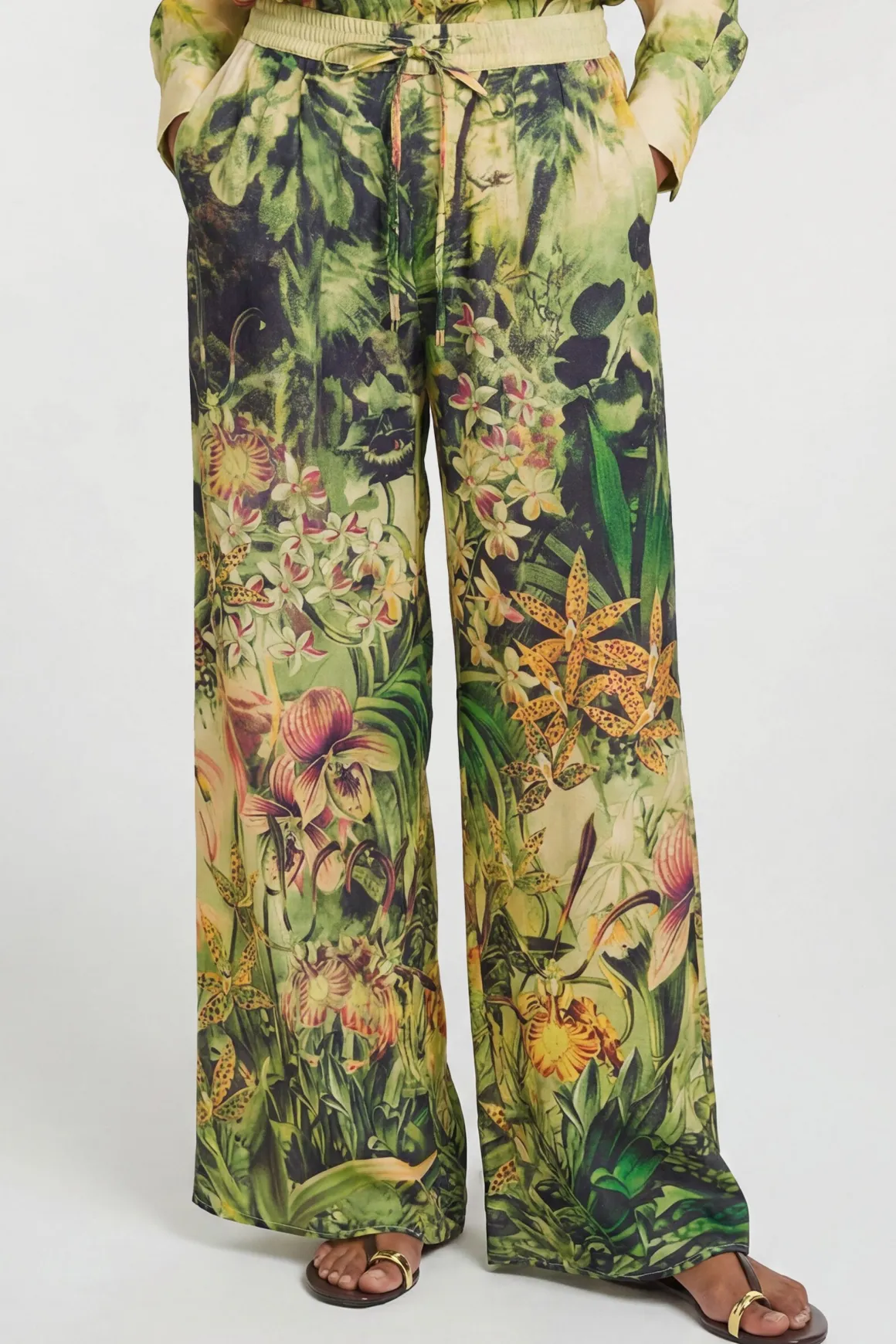 Pantalon Cache-maillot En Viscose Filée Imprimé Tropical Plage