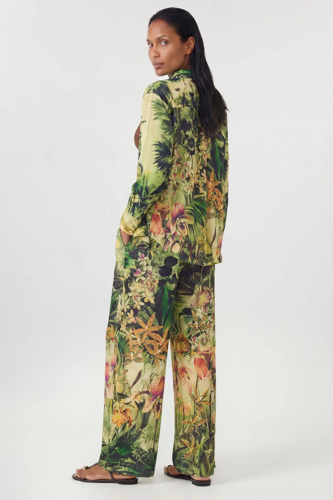 Pantalon Cache-maillot En Viscose Filée Imprimé Tropical Plage