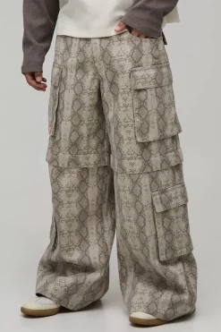 Pantalon Cargo Ample À Imprimé Synthétique Avec Jambes Amovibles