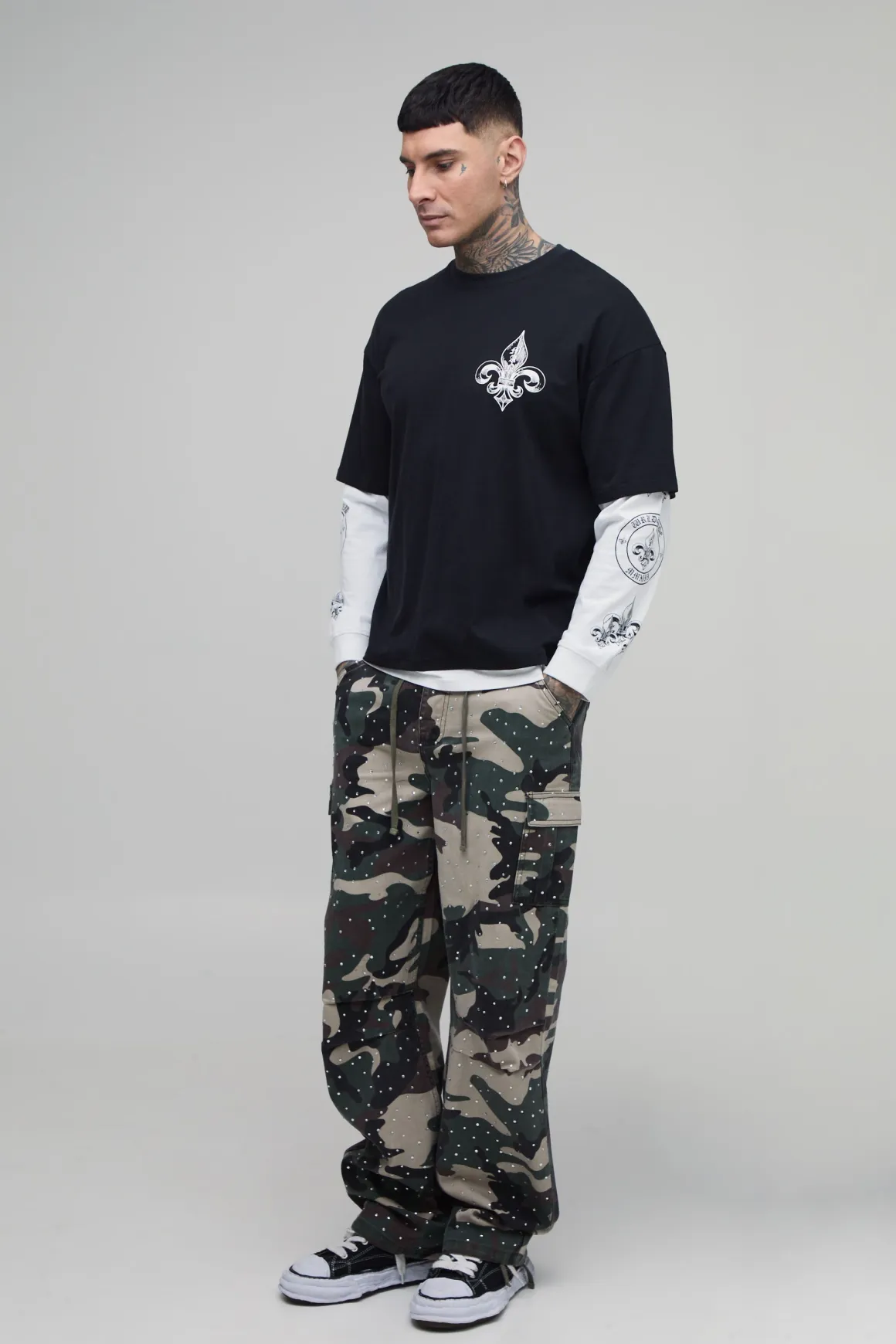 Pantalon Cargo Camouflage Avec Strass Coupe Décontractée Pour Homme Grand