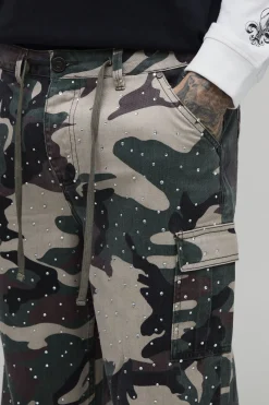 Pantalon Cargo Camouflage Avec Strass Coupe Décontractée Pour Homme Grand