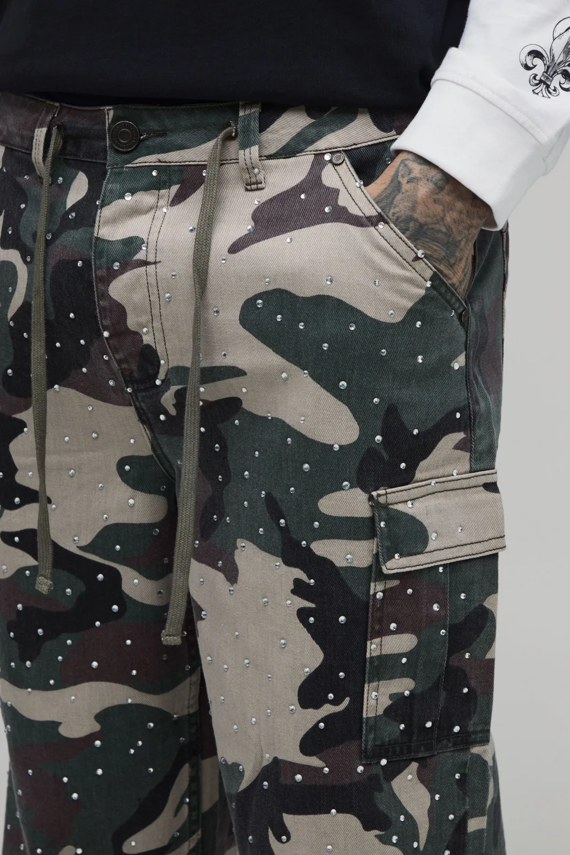 Pantalon Cargo Camouflage Avec Strass Coupe Décontractée Pour Homme Grand