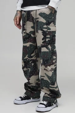 Pantalon Cargo Camouflage Avec Strass Coupe Décontractée Pour Homme Grand