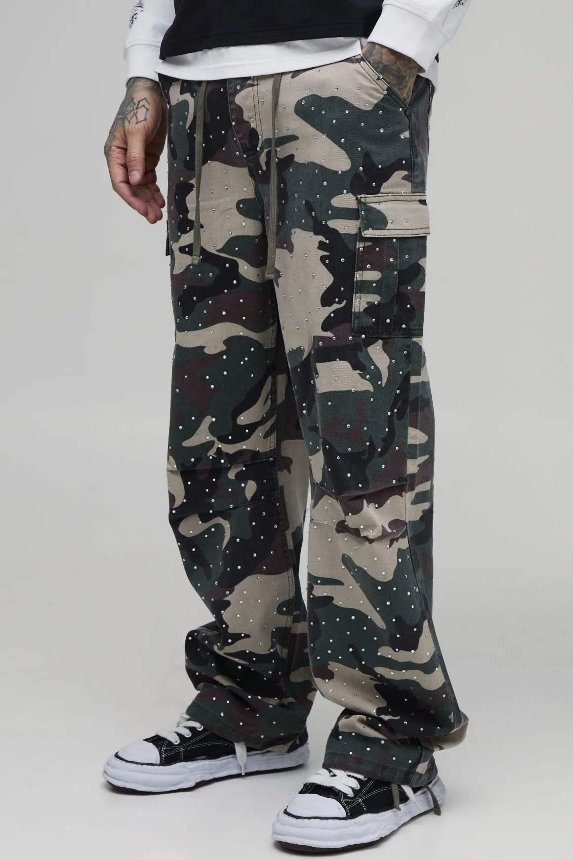 Pantalon Cargo Camouflage Avec Strass Coupe Décontractée Pour Homme Grand