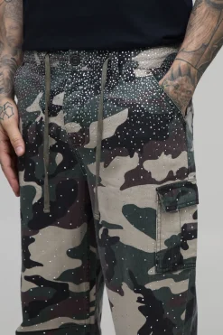 boohooMAN Pantalon Cargo Décontracté Avec Strass Pour Homme Grande Taille<Homme Pantalons Tall|Tout Afficher