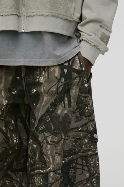 boohooMAN Pantalon Cargo Camouflage Forest Balloon<Homme Pantalons Cargo
