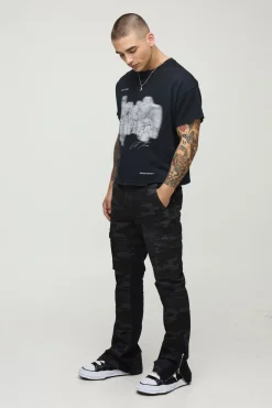 Pantalon Cargo Camouflage Slim Flare à Gousset