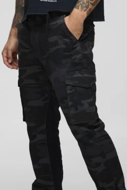 Pantalon Cargo Camouflage Slim Flare à Gousset
