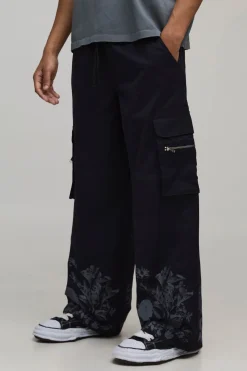 boohooMAN Pantalon Cargo Coupe Ample à Imprimé Floral avec Taille Élastique<Homme Pantalons Cargo