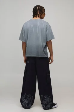 boohooMAN Pantalon Cargo Coupe Ample à Imprimé Floral avec Taille Élastique<Homme Pantalons Cargo