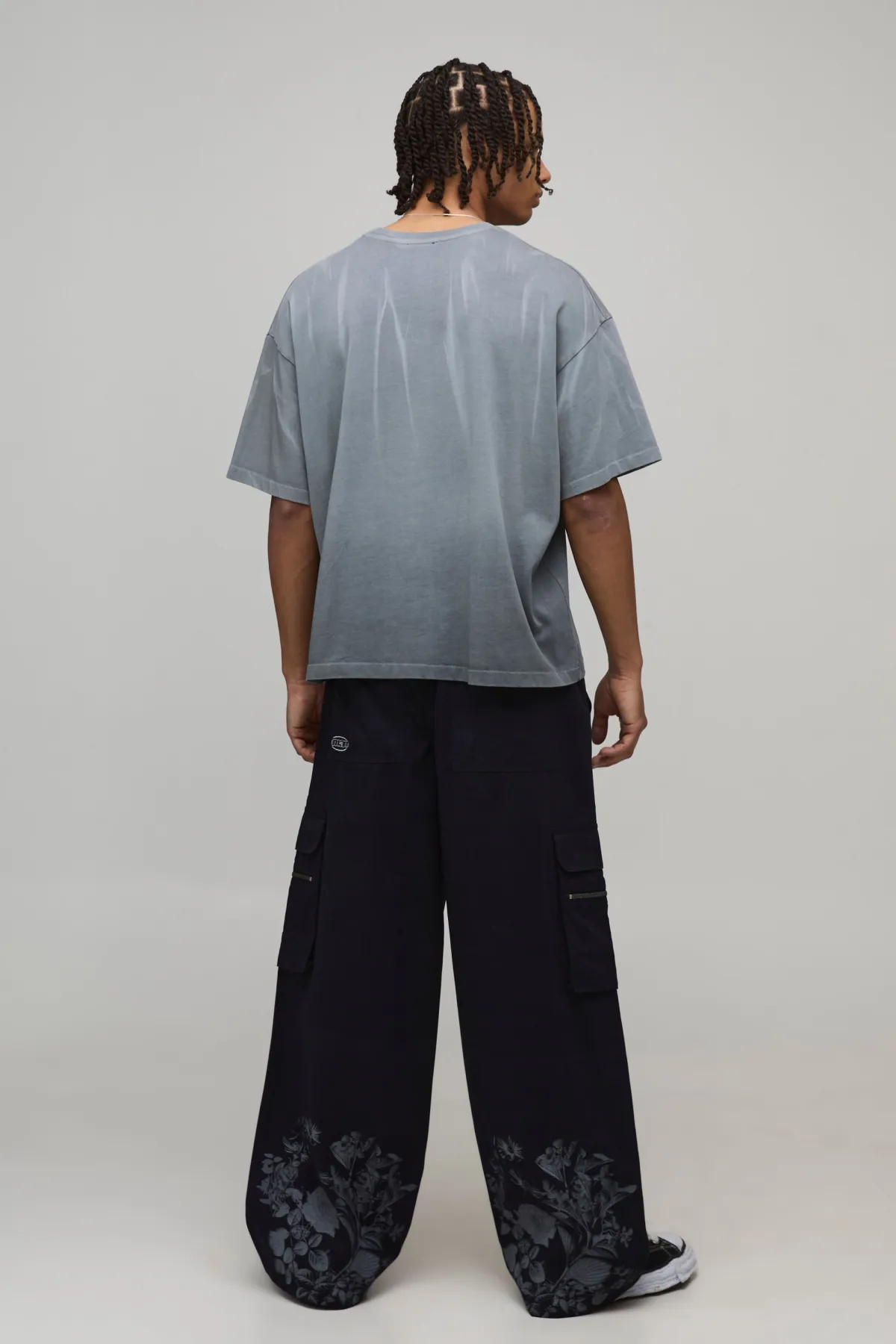 boohooMAN Pantalon Cargo Coupe Ample à Imprimé Floral avec Taille Élastique<Homme Pantalons Cargo