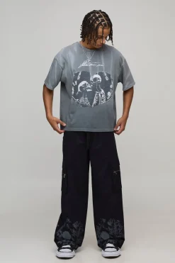 boohooMAN Pantalon Cargo Coupe Ample à Imprimé Floral avec Taille Élastique<Homme Pantalons Cargo