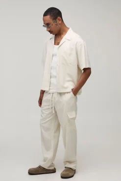 Pantalon Cargo Coupe Droite Effet Lin