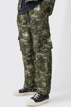 Pantalon Cargo Décontracté en Camouflage Texturé