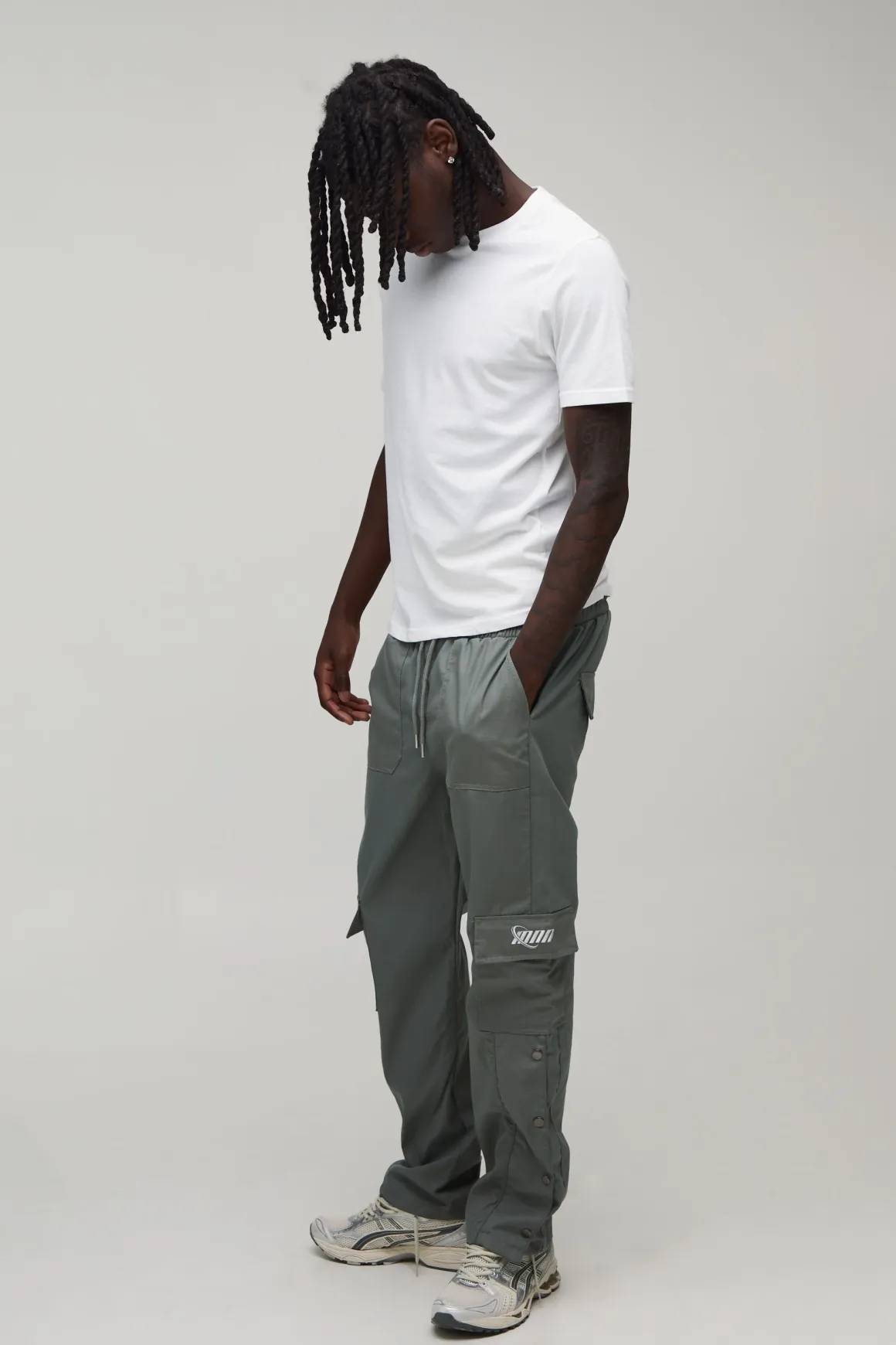 Pantalon Cargo Droit À Ourlet À Boutons-pression En Ripstop Avec Logo