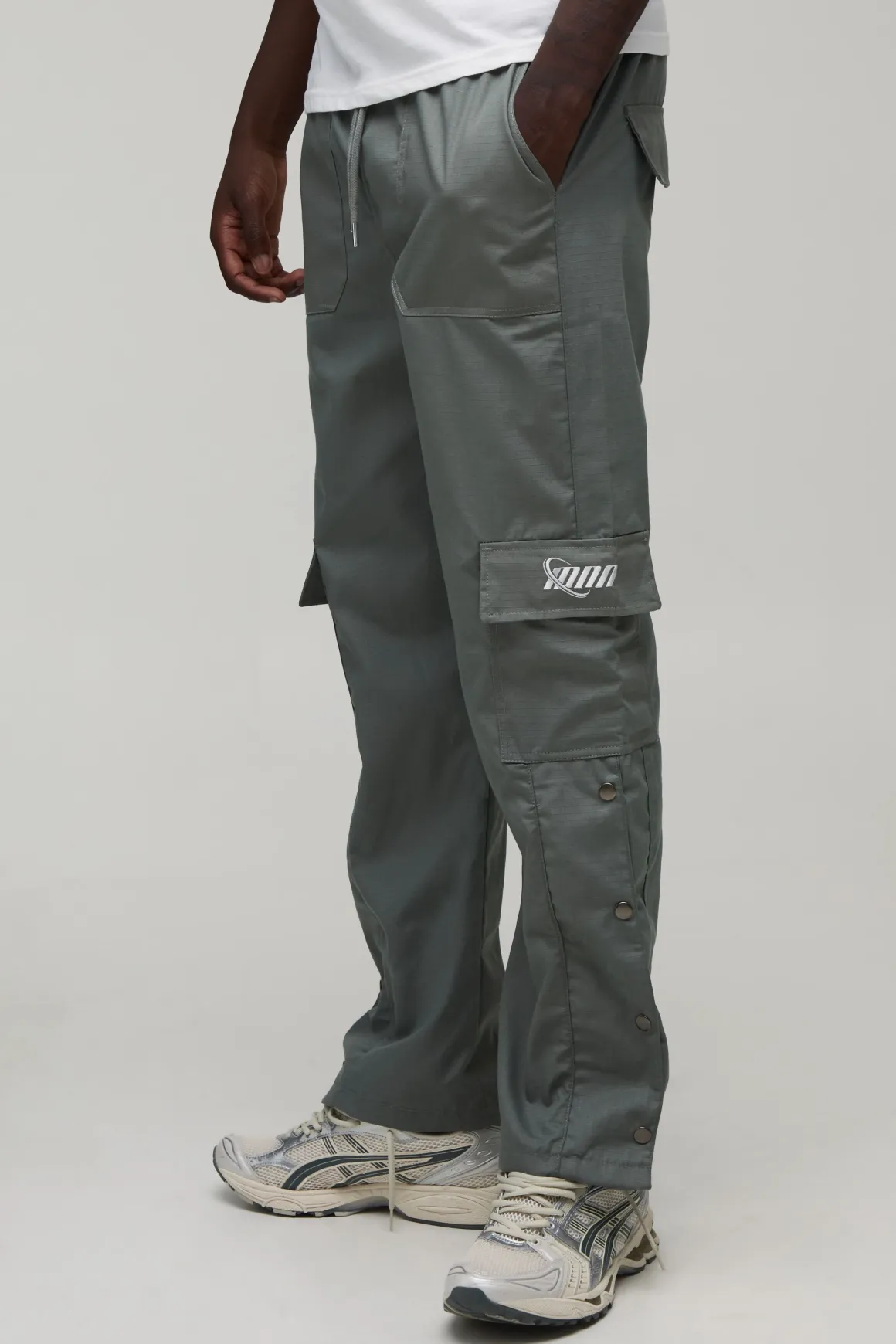 Pantalon Cargo Droit À Ourlet À Boutons-pression En Ripstop Avec Logo