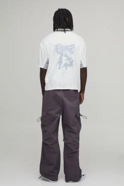 Pantalon Cargo en Nylon à Jambes Évasées Froncées