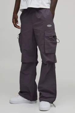 Pantalon Cargo en Nylon à Jambes Évasées Froncées