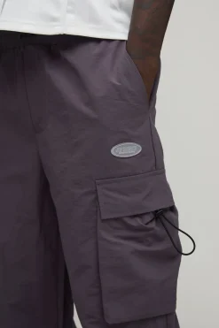 Pantalon Cargo en Nylon à Jambes Évasées Froncées