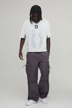Pantalon Cargo en Nylon à Jambes Évasées Froncées