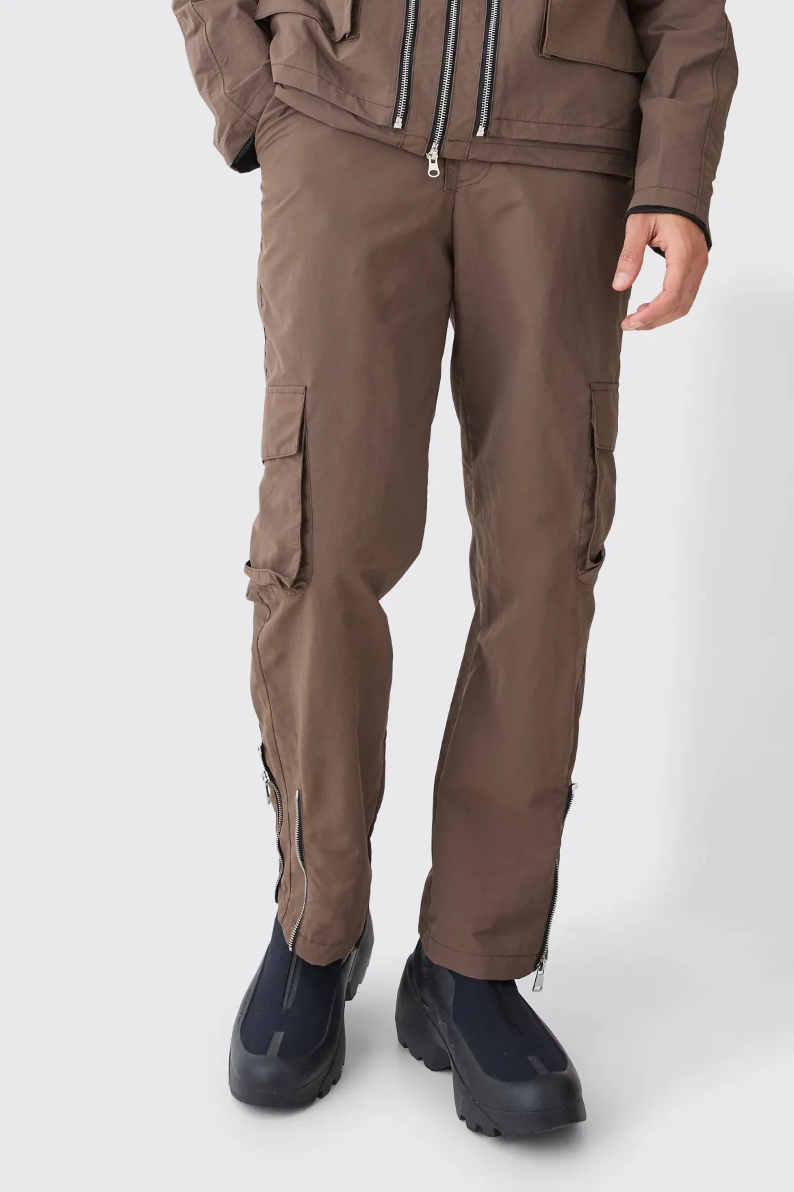 Pantalon cargo en nylon lavé à taille fixe