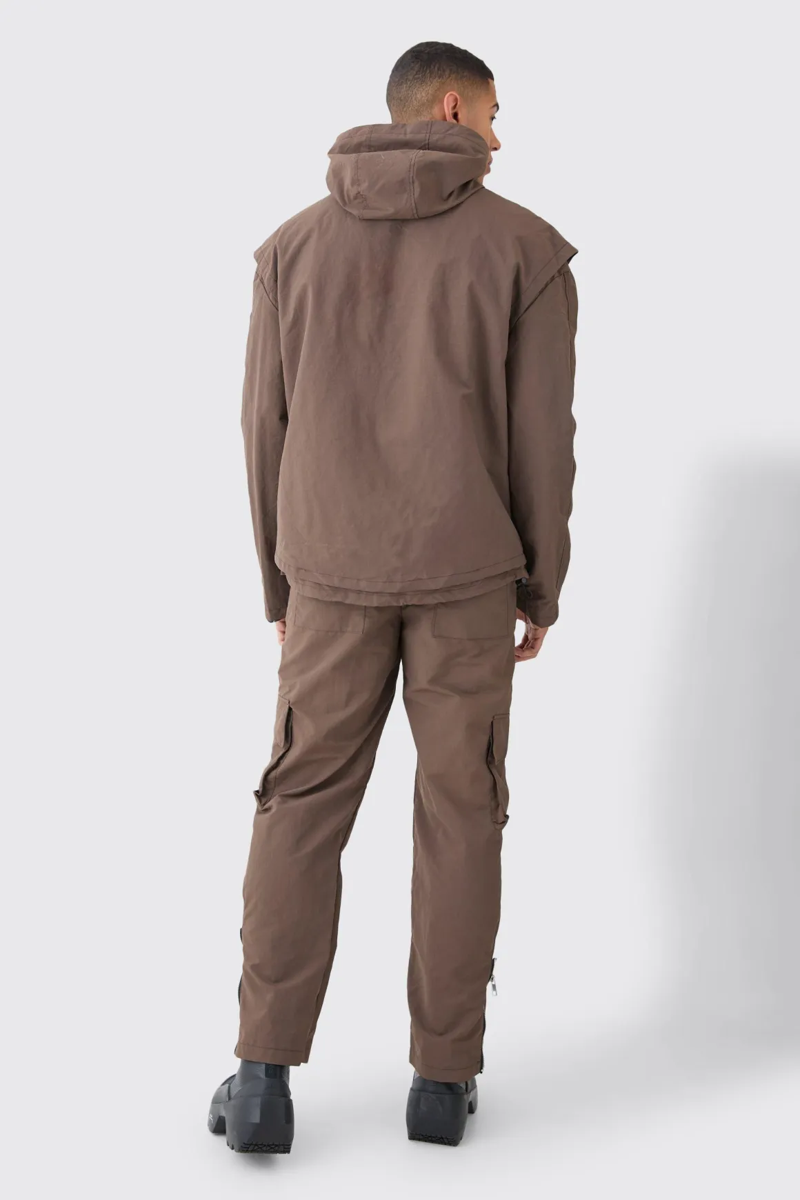 Pantalon cargo en nylon lavé à taille fixe