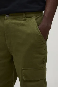 boohooMAN Pantalon Cargo En Sergé À Jambe Droite Évasée Avec Détails À Boutons-pression<Homme Pantalons Cargo