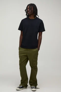 boohooMAN Pantalon Cargo En Sergé À Jambe Droite Évasée Avec Détails À Boutons-pression<Homme Pantalons Cargo
