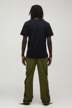 boohooMAN Pantalon Cargo En Sergé À Jambe Droite Évasée Avec Détails À Boutons-pression<Homme Pantalons Cargo