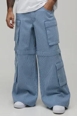 Pantalon Cargo À Fines Rayures Coupe Ample Avec Jambes Amovibles