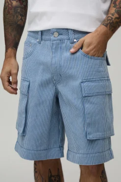 Pantalon Cargo À Fines Rayures Coupe Ample Avec Jambes Amovibles