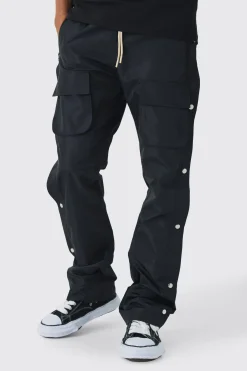 Pantalon cargo fuselé à taille élastiquée et jambes empilées