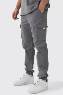 boohooMAN Pantalon Cargo Fuselé à Taille Élastique avec Revers<Homme Pantalons Cargo