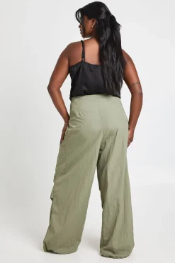 Pantalon Cargo Grande Taille en Nylon avec Ourlet Élastique