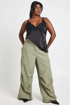 Pantalon Cargo Grande Taille en Nylon avec Ourlet Élastique