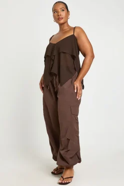 Pantalon Cargo Grande Taille À Taille Froncée Et Revers