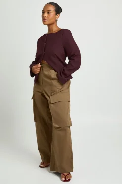 boohoo Pantalon Cargo Grande Taille En Sergé Avec Taille Élastiquée<Femme Pantalons|Looks Preppy